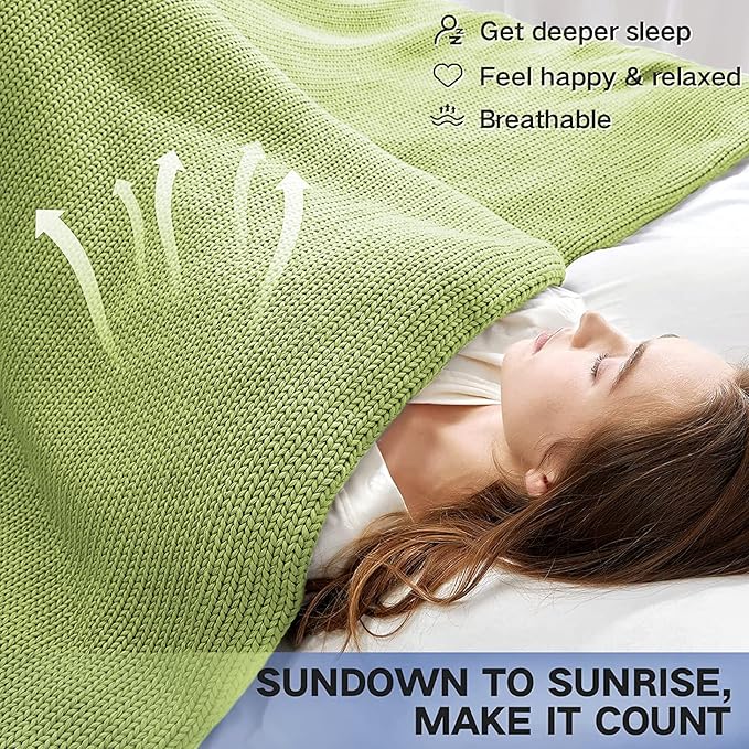 Guohaoi Knitted Weighted Blanket Kids (Light Green 50"x60" 7lbs) No Beads Cooling Heavy Blanket, Home Decor Breathable Chunky Knit Throw Blanket for All-Season Use