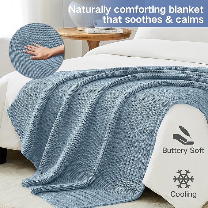 Guohaoi Knitted Weighted Blanket for Adults (Haze Blue 50"x75" 20lbs) No Beads Cooling Throw Blanket for Hot Sleepers, Home Decor Breathable Chunky Knit Heavy Blanket Use on Full Size Bed