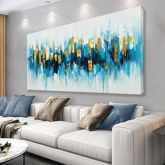 Blue And Gold Abstract Wall Art Painting Canvas Art Wall Decor 20x40 Inch Decorations Blue Wall Art Canvas Abstract Art Picture For Bedroom Kitchen Office Home Decor