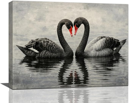 Black Swan Wall Art Vintage Canvas Wall Decor Swan Aesthetics Art Retro Pictures Painting Artwork Framed Decoration for Living Room Bedroom Bathroom Dining Room Office 12"x16"