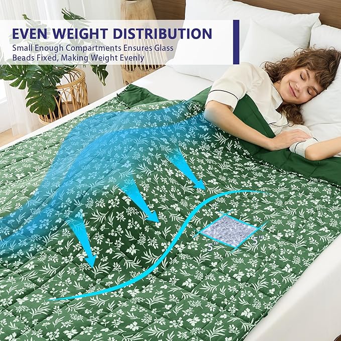 yescool Weighted Blanket for Adults (20 lbs, 60” x 80”, Forest) Cooling Heavy Blanket for Sleeping Perfect for 190-210 lbs, Queen Size Breathable Blanket with Premium Glass Bead, Machine Washable