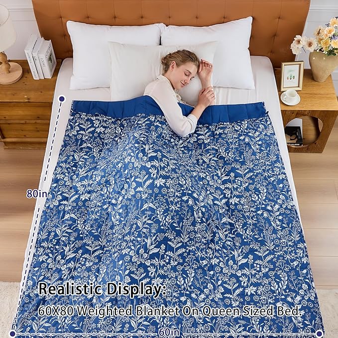 yescool Weighted Blanket for Adults (15 lbs, 60" x 80", Indigo) Cooling Heavy Blanket for Sleeping Perfect for 140-160 lbs, Queen Size Breathable Blanket with Premium Glass Bead, Machine Washable