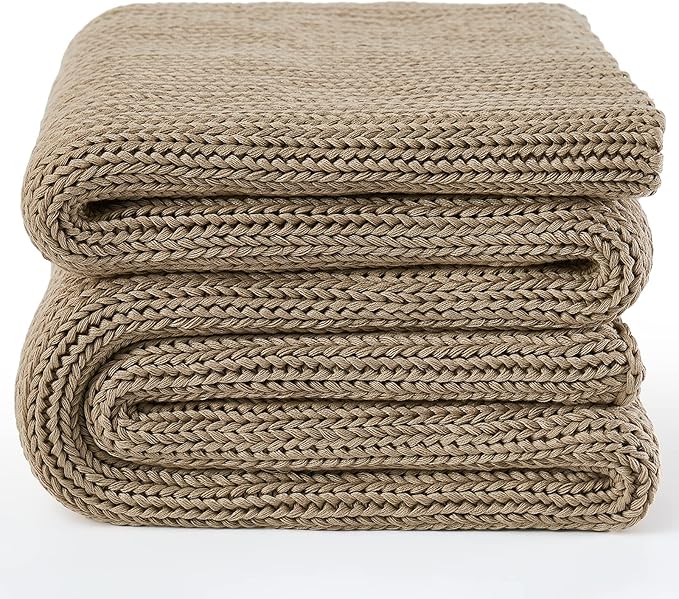 Guohaoi Knitted Weighted Blanket for Adults (Beige 48"x72" 10lbs) No Beads Cooling Throw Blanket for Hot Sleepers, Home Decor Breathable Chunky Knit Heavy Blanket Use on Full Size Bed