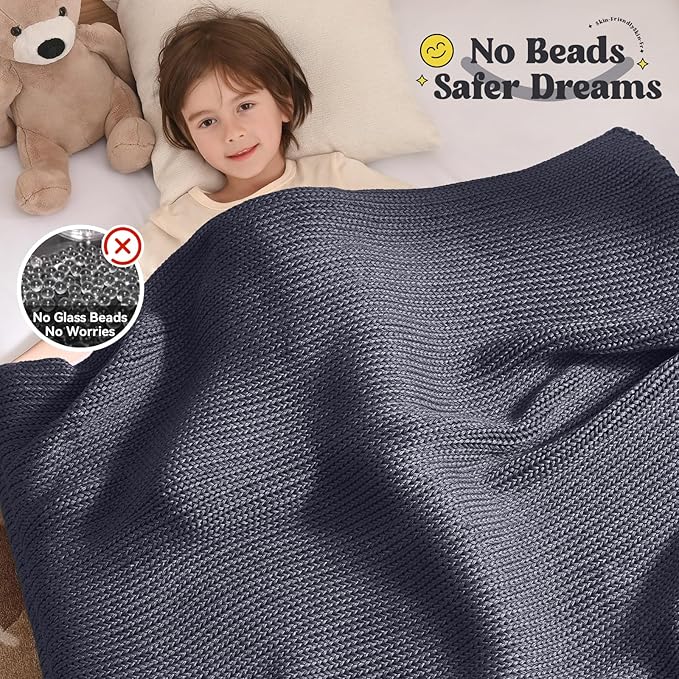 Guohaoi Knitted Weighted Blanket Kids (Dark Grey 50"x60" 7lbs) No Beads Cooling Heavy Blanket, Home Decor Breathable Chunky Knit Throw Blanket for All-Season Use