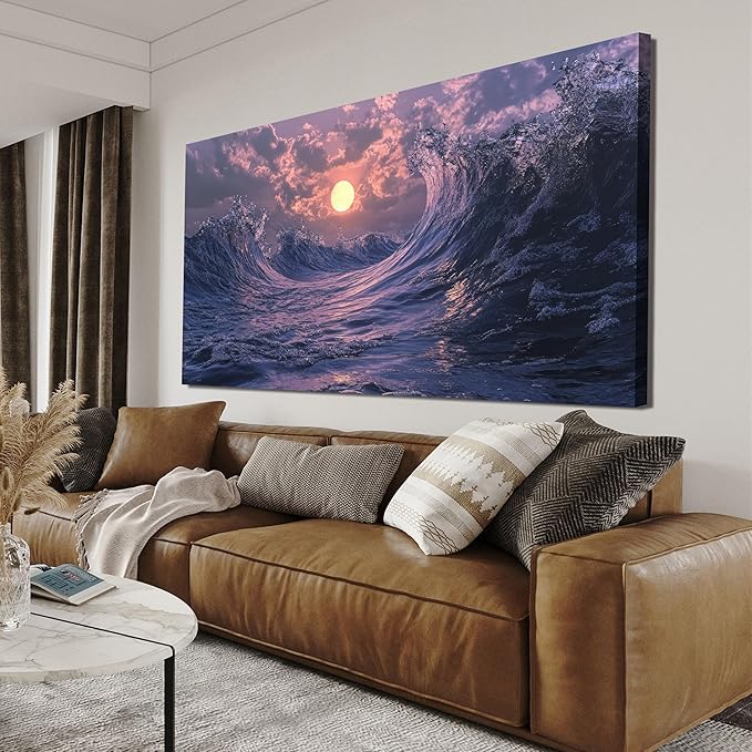 Canvas Wall Art for Living Room Artwork for Walls Canvas Modern Art Wall Decor Nature Landscap Wall Art Decor Purple Coastal Beach Wall Art Prints Art Work for Home Office Kitchen Wall Decor 24" X 48"