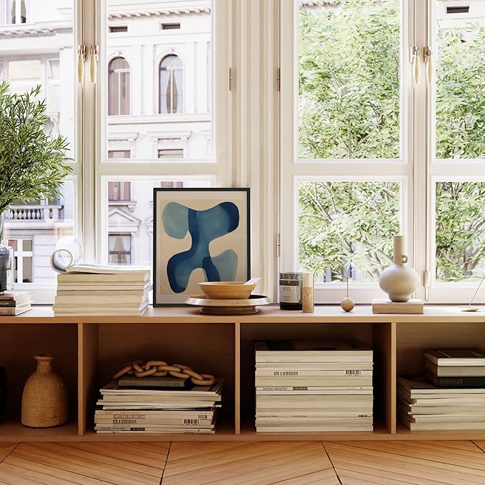 HAUS AND HUES Modern Abstract Wall Art - Blue and Green Living Room Art, Modern Artwork for Walls, Minimalist Picture for Living Room(Blue Shapes, Unframed, 16x20)