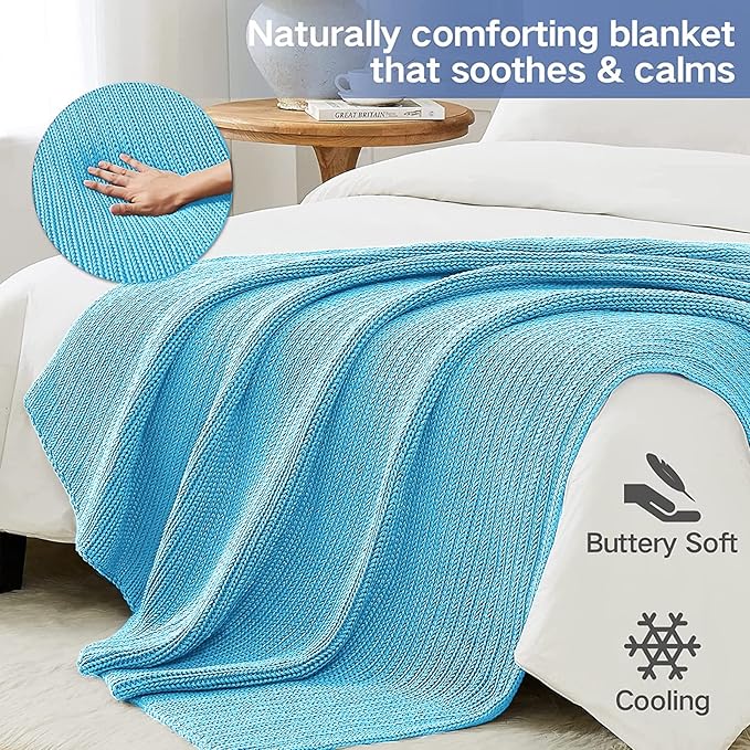 Guohaoi Knitted Weighted Blanket(Blue 50"x75" 20lbs),Home Décor Cooling Throw Blanket for Hot Sleepers,Hand Made Chunky Knit Heavy Blanket for Adults Use on Full Size Bed