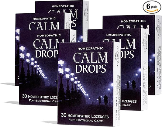 Calm Drops Homeopathic Lozenges (6 Pack)| Natural Care for Emotional Relief, Vegan & Gluten-Free Organic Vanilla Flavor Drops to Promote Relaxation and a Sense of Calm