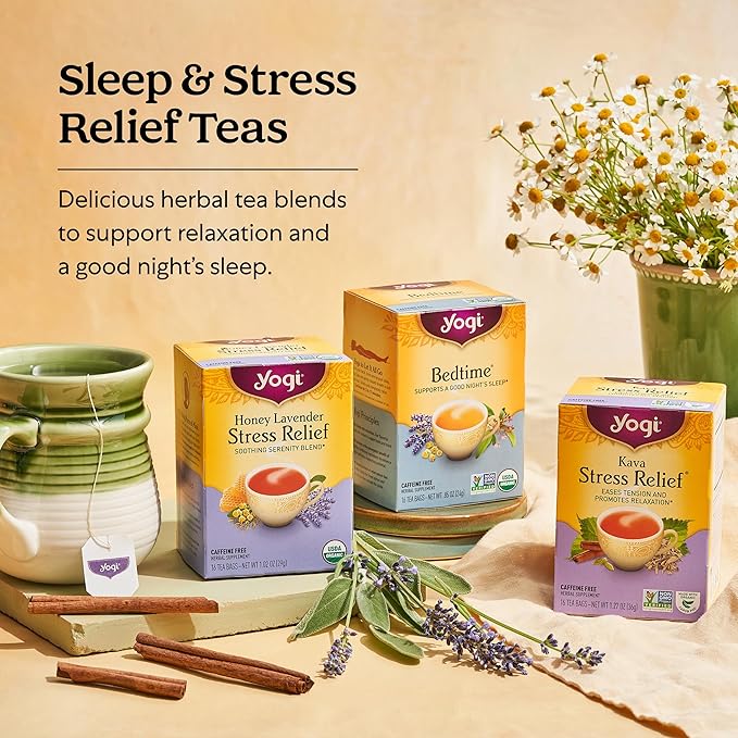 Yogi Tea Relaxation & Stress Relief Variety Pack - 16 Tea Bags per Pack (3 Packs) - Relaxing Tea Sampler - Includes Honey Lavender Stress Relief, Bedtime Tea & Comforting Chamomile