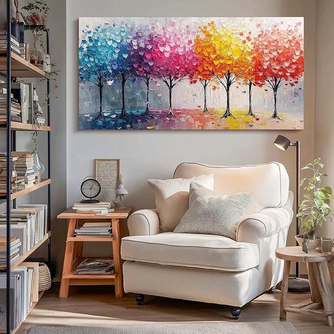 crmotu Colorful Forest Large Wall Art, Trees Nature-Inspired Abstract Art Prints, Contemporary Art Landscape Canvas Pictures, Bright Paintings Wall Decor Living Room Bedroom Home Office 30x60 Inch