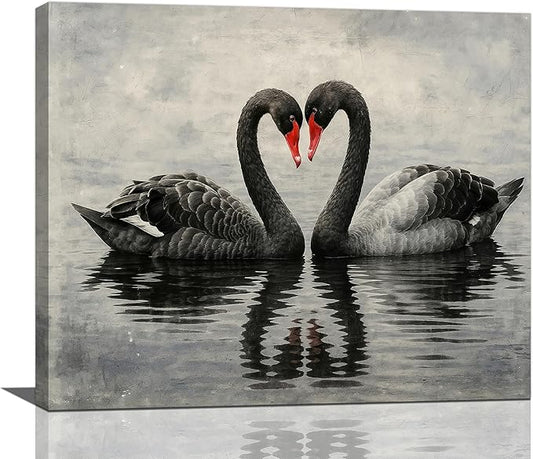 Black Swan Wall Art Vintage Canvas Wall Decor Swan Aesthetics Art Retro Pictures Painting Artwork Framed Decoration for Living Room Bedroom Bathroom Dining Room Office 20"x24"