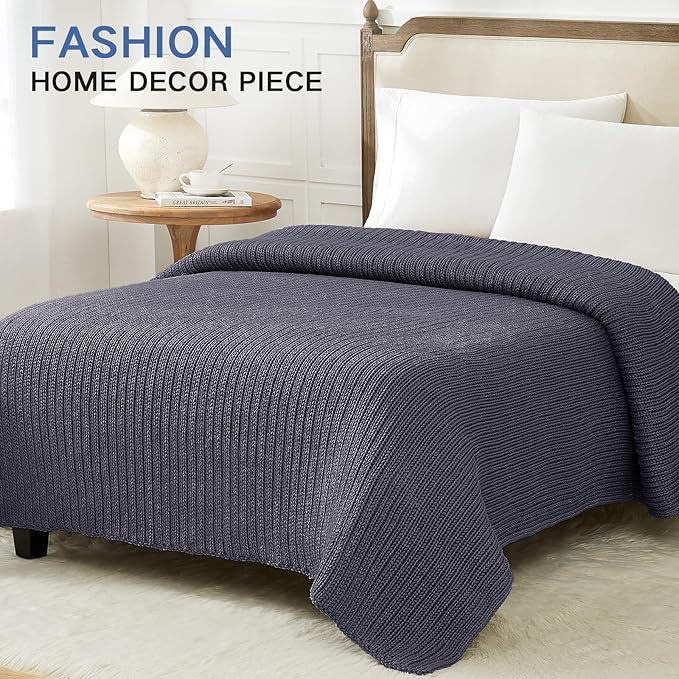 Guohaoi Knitted Weighted Blanket for Adults (Dark Grey 60"x80" 17lbs) No Beads Cooling Throw Blanket for Hot Sleepers, Home Decor Breathable Chunky Knit Heavy Blanket Use on Queen/King Size Bed