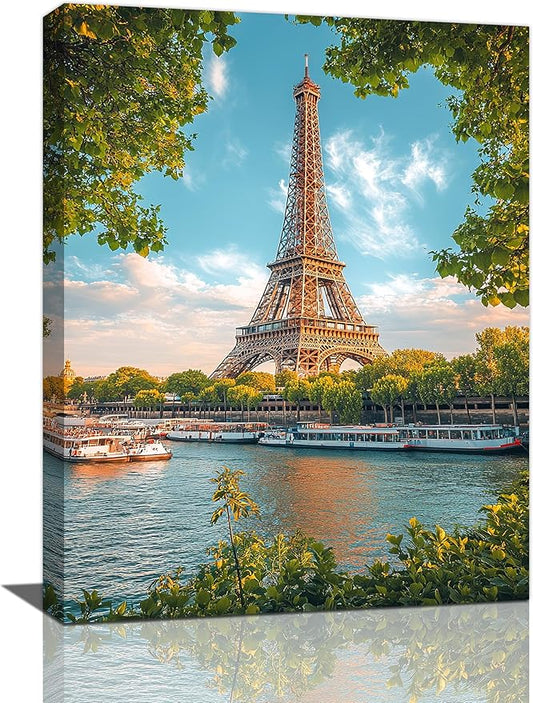 Eiffel Tower Wall Art Paris Eiffel Tower Wall Decor Cityscape Pictures Canvas Painting Framed Artwork Home Decorations for Bathroom Living Room Bedroom Office Kitchen 16"x24"