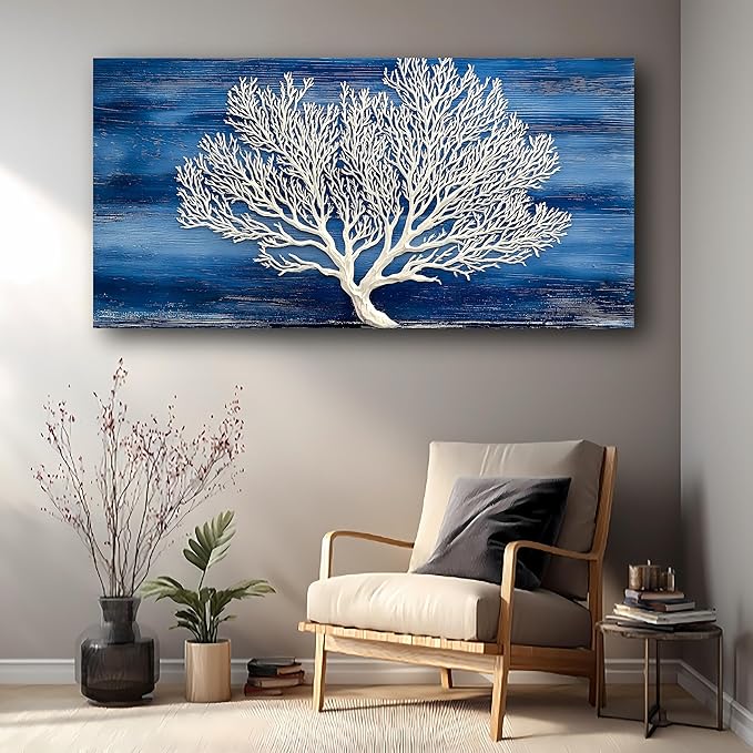 Abstract Wall Art Canvas Print White Tree Trunk Painting Bathroom Decor Paintings Modern Style Living Room Bedroom Office Home Kitchen Decor Nature Landscape Artwork Wooden Frame 20x40 Inches