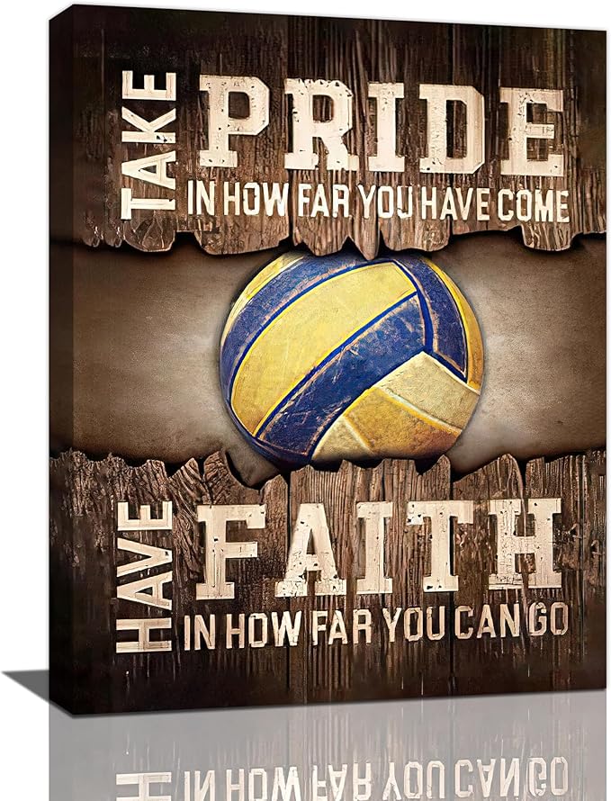 Fleruku Rustic Volleyball Wall Art Sports Wall Decor Inspirational Quotes Brown Pictures Volleyball Sign Canvas Painting Artwork Home Decorations for Boy Man Teenager Fans Bedroom Living Room 16"x24"