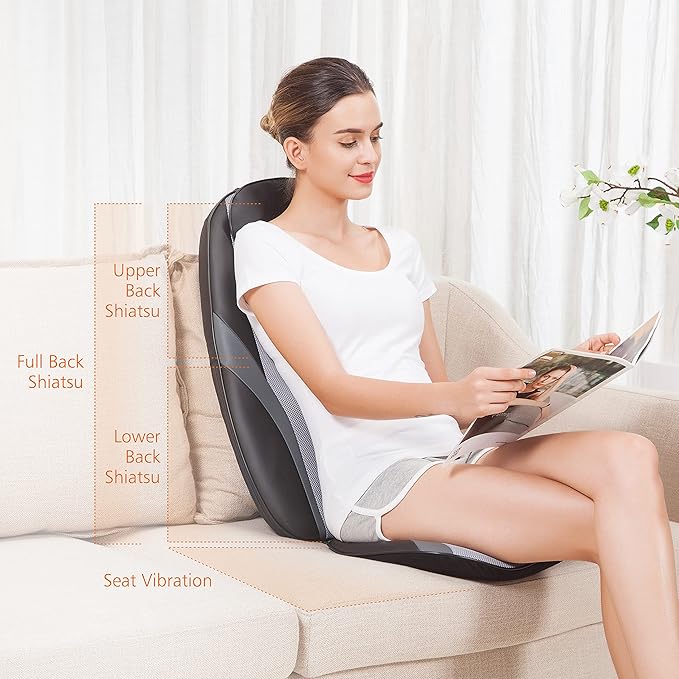 Snailax Shiatsu Back Massager with Heat Massage Chair Pad Kneading Back Massager for Pain Relief Deep Tissue Chair Massage Pad for Office Home, Gifts for Dad,Mom