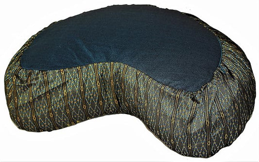 Meditation Cushion Zafu Pillow Buckwheat Fill - Global Weave Fabric Crescent Teal