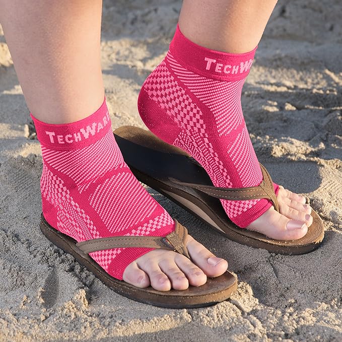 TechWare Pro Ankle Brace Compression Sleeve - Plantar Fasciitis Sock. Relieves Achilles Tendonitis. Foot Arch Support Reduces Joint Pain, Swelling & Heel Spur Pain. Injury Recovery Braces for Sports
