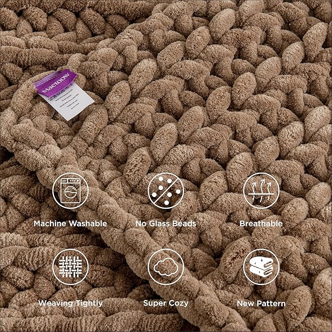 Maetoow Handmade 15 lb Soft Knitted Weighted Blanket, 48 x72 in Breathable Chunky Knit Gravity Blanket Throw, Home Decor for Sofa Couch Bed, Brown