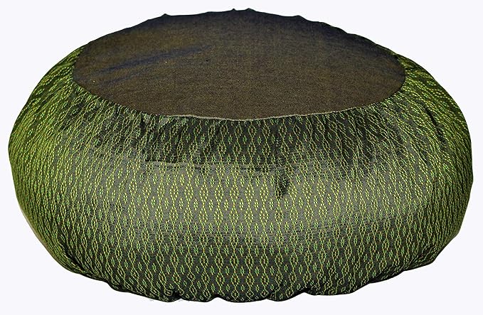 Meditation Cushion Zafu Pillow Buckwheat Fill - Global Weave Fabric Green