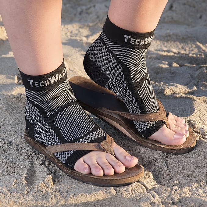 TechWare Pro Ankle Brace Compression Sleeve - Plantar Fasciitis Sock. Relieves Achilles Tendonitis. Foot Arch Support Reduces Joint Pain, Swelling & Heel Spur Pain. Injury Recovery Braces for Sports