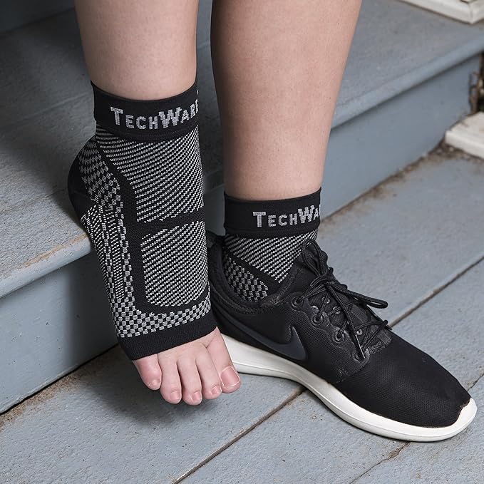 TechWare Pro Ankle Brace Compression Sleeve - Plantar Fasciitis Sock. Relieves Achilles Tendonitis. Foot Arch Support Reduces Joint Pain, Swelling & Heel Spur Pain. Injury Recovery Braces for Sports